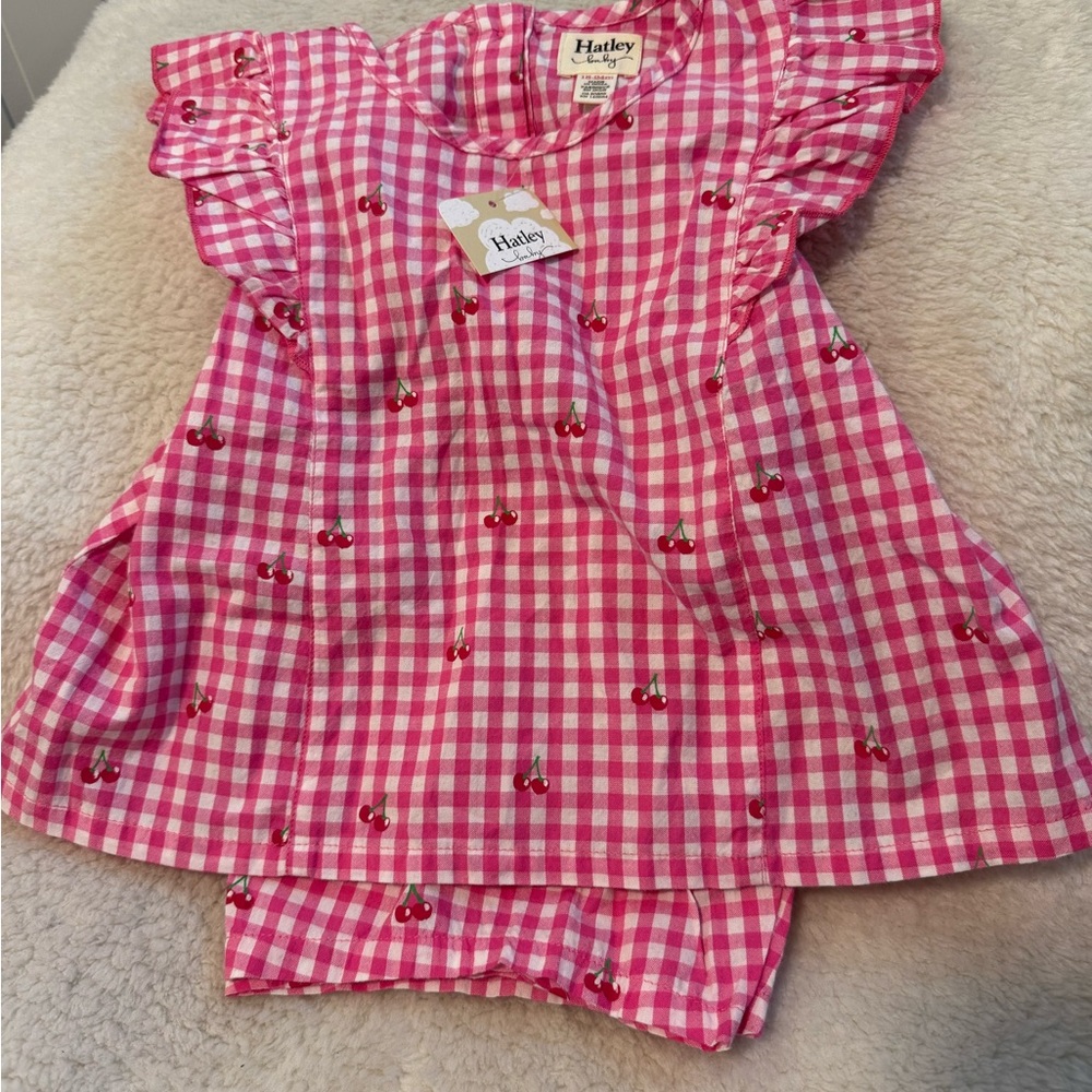 Hatley Pink Gingham Cherry Ruffle-Trim Dress